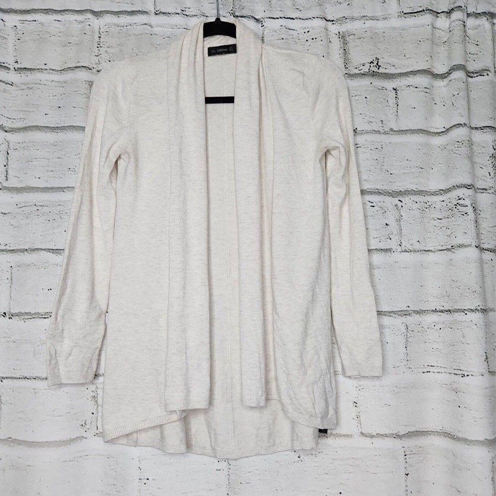 Zara Womens Cardigan Sweater White Tan Marled Long Sleeve Open Front Viscose S
